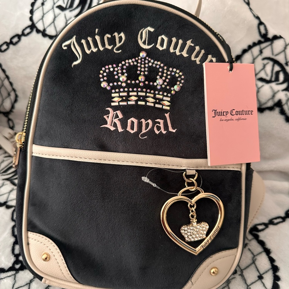Juicy Couture Black and Cream 'Royal' Backpack with Heart Charm